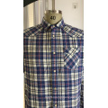Camisa xadrez de algodão de bolso único masculino